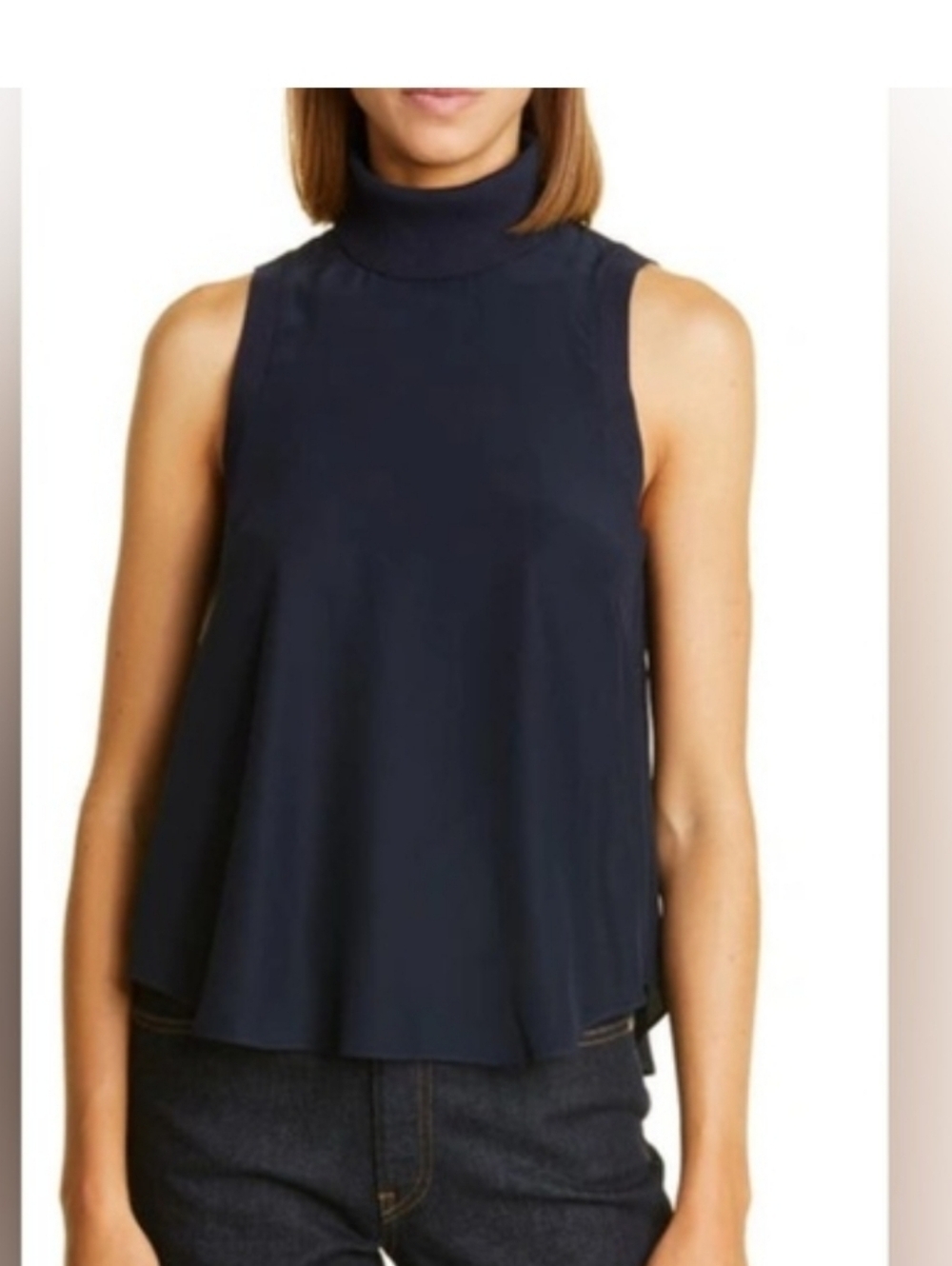 Cinq A Selt Size S Sleeveless Mock Neck Top - Navy
